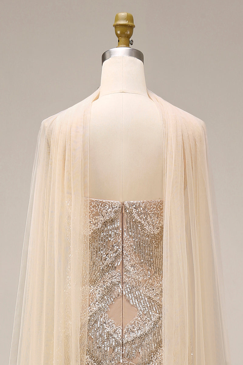 Load image into Gallery viewer, Sparkly Apricot Beaded Spaghetti Straps Long Gala Dress with Shawl