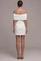 Load image into Gallery viewer, White Off the Shoulder Tight Short Bridal Shower Dress with Bow