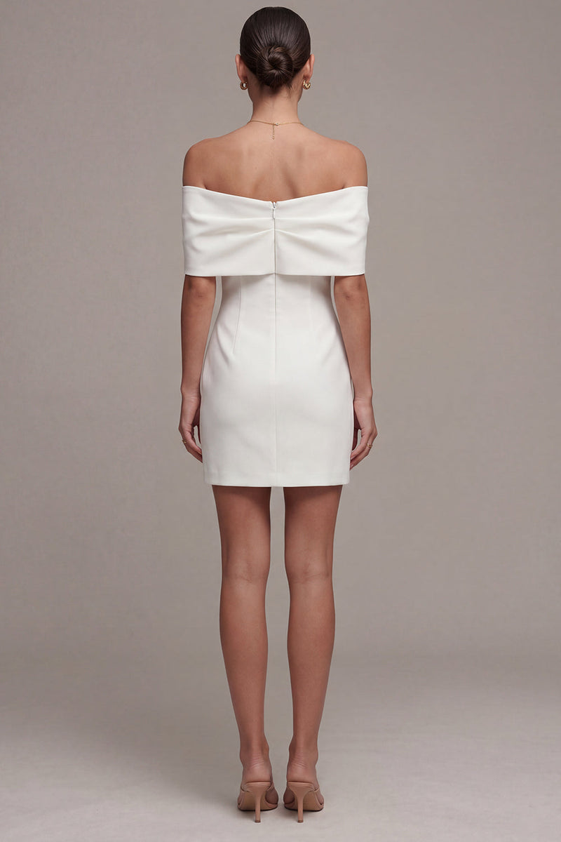Load image into Gallery viewer, White Off the Shoulder Tight Short Bridal Shower Dress with Bow