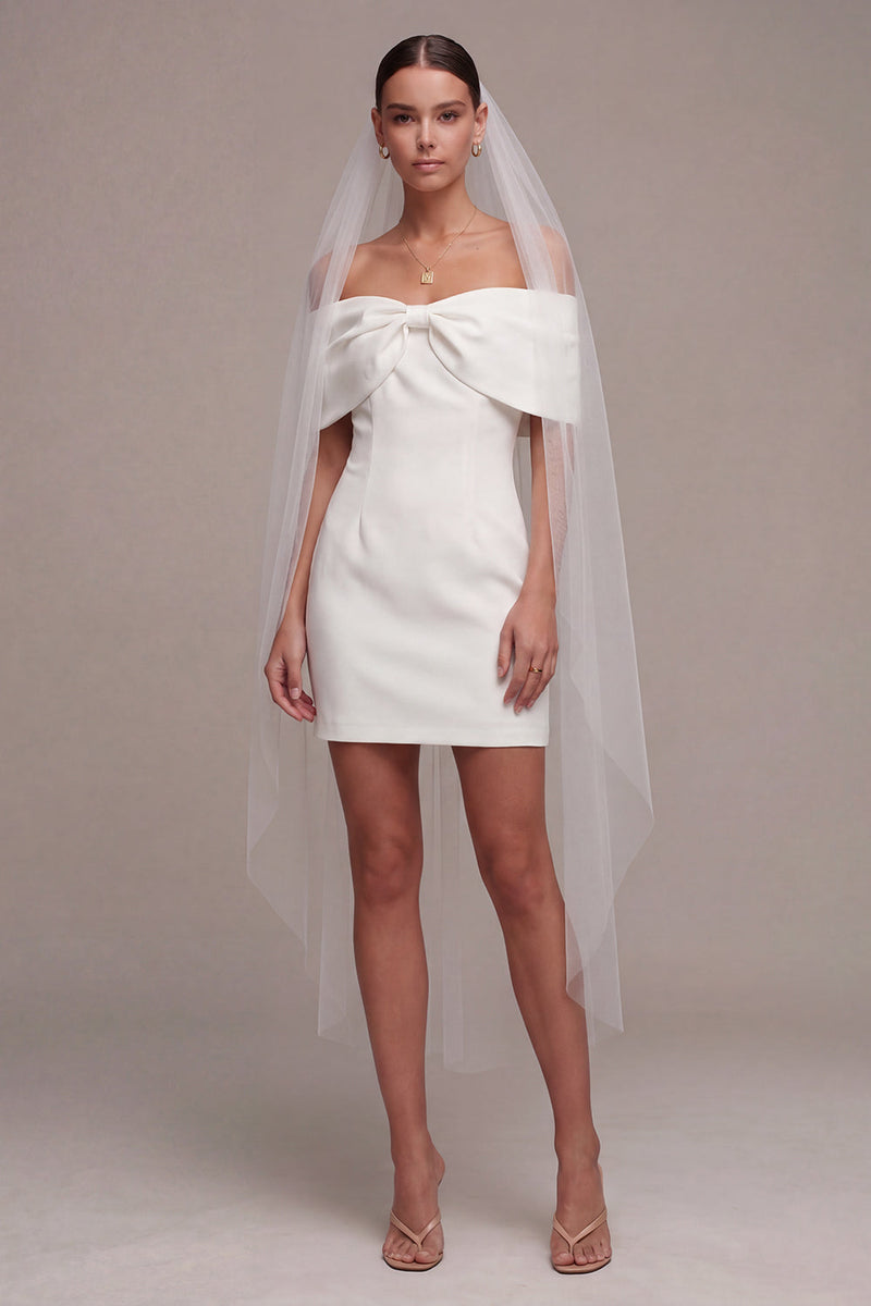 Load image into Gallery viewer, White Off the Shoulder Tight Short Bridal Shower Dress with Bow