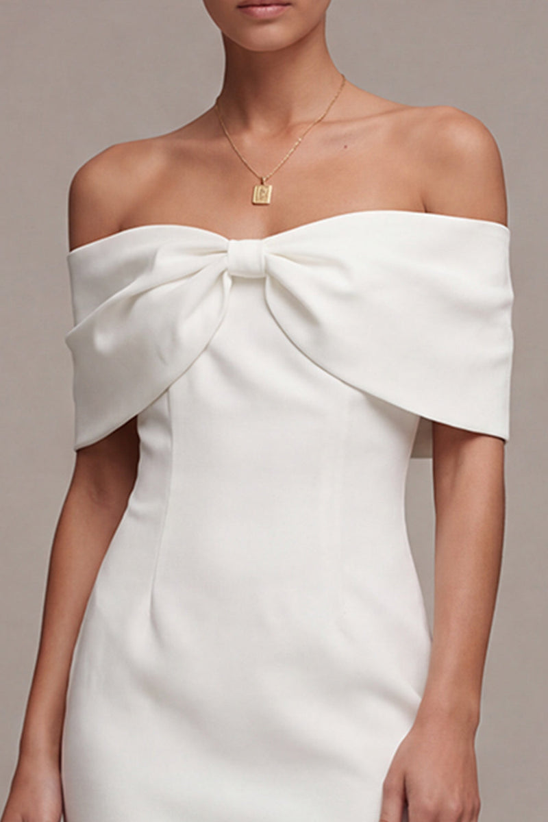 Load image into Gallery viewer, White Off the Shoulder Tight Short Bridal Shower Dress with Bow