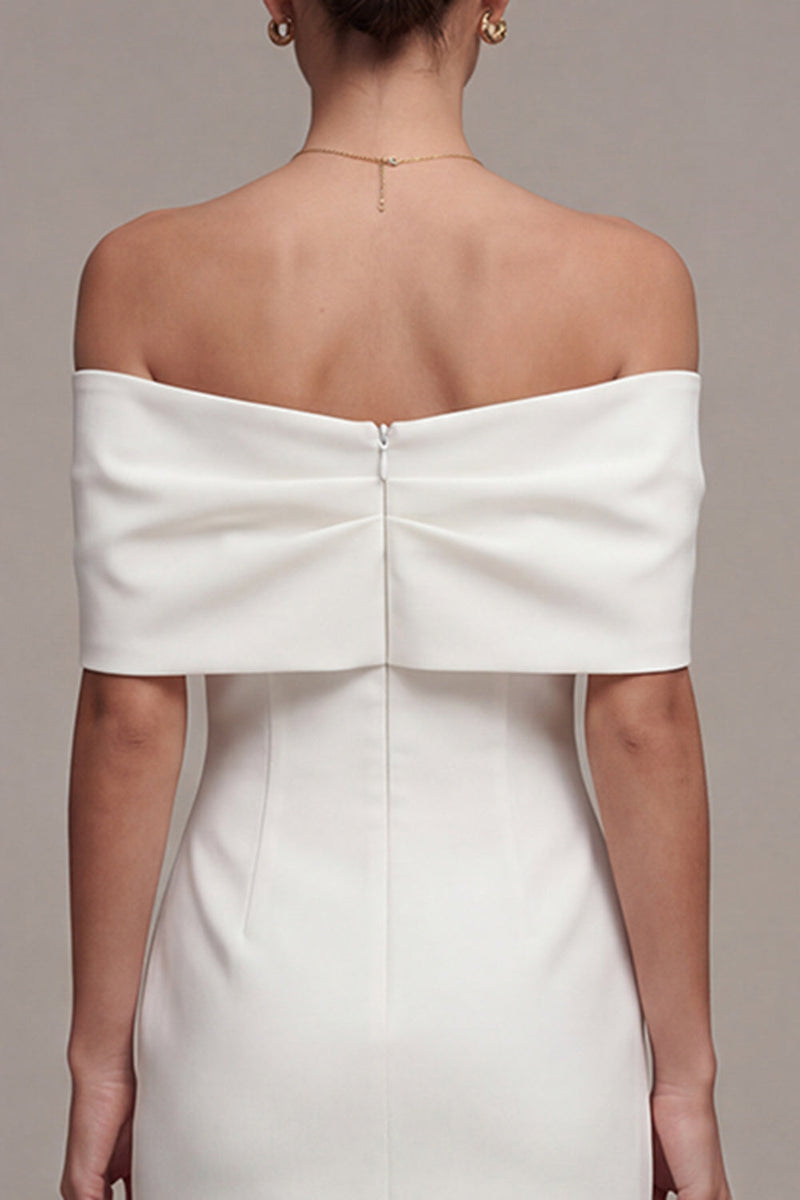 Load image into Gallery viewer, White Off the Shoulder Tight Short Bridal Shower Dress with Bow