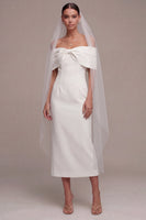 Load image into Gallery viewer, White Sheath Off the Shoulder Beach Maxi Bridal Shower Dress with Bow