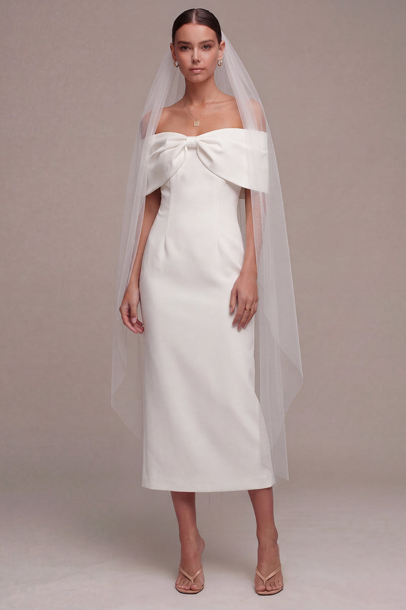 Load image into Gallery viewer, White Sheath Off the Shoulder Beach Maxi Bridal Shower Dress with Bow