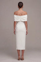 Load image into Gallery viewer, White Sheath Off the Shoulder Beach Maxi Bridal Shower Dress with Bow