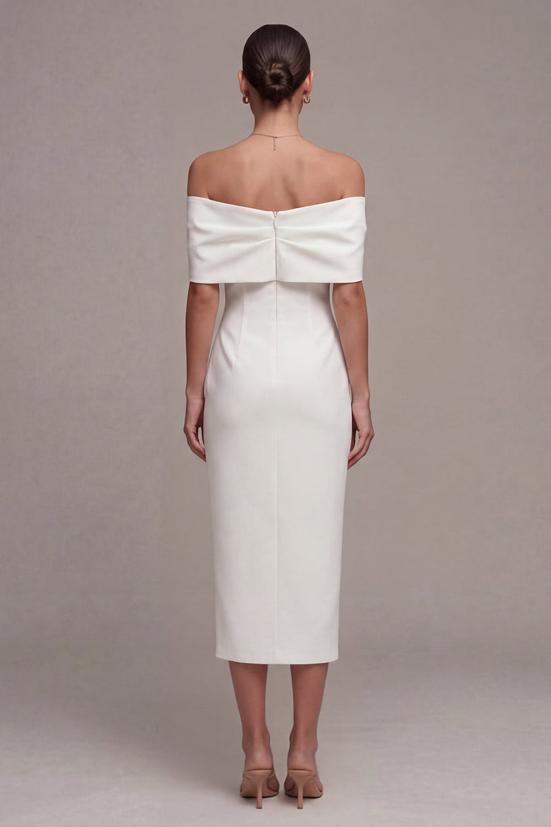 Load image into Gallery viewer, White Sheath Off the Shoulder Beach Maxi Bridal Shower Dress with Bow
