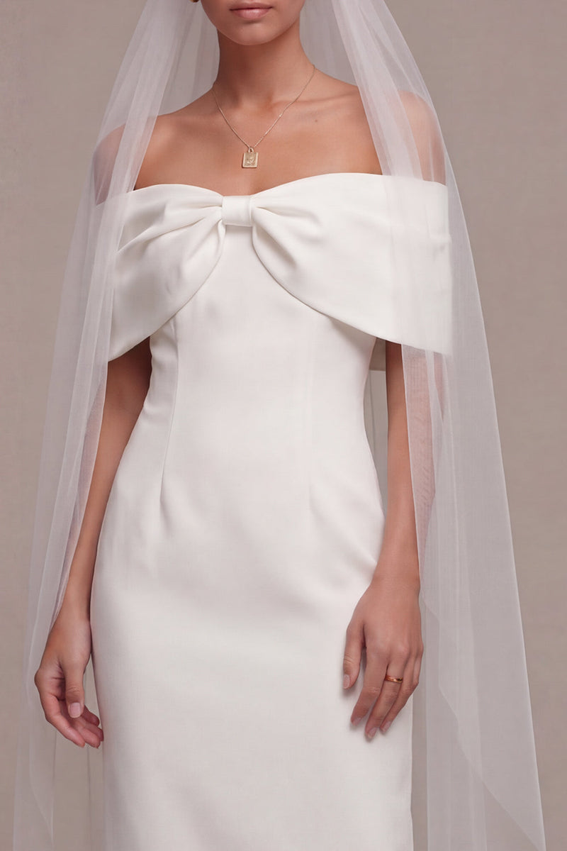 Load image into Gallery viewer, White Sheath Off the Shoulder Beach Maxi Bridal Shower Dress with Bow
