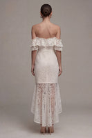 Load image into Gallery viewer, White Asymmetrical Off the Shoulder Boho Bodycon Bridal Shower Dress with Ruffles