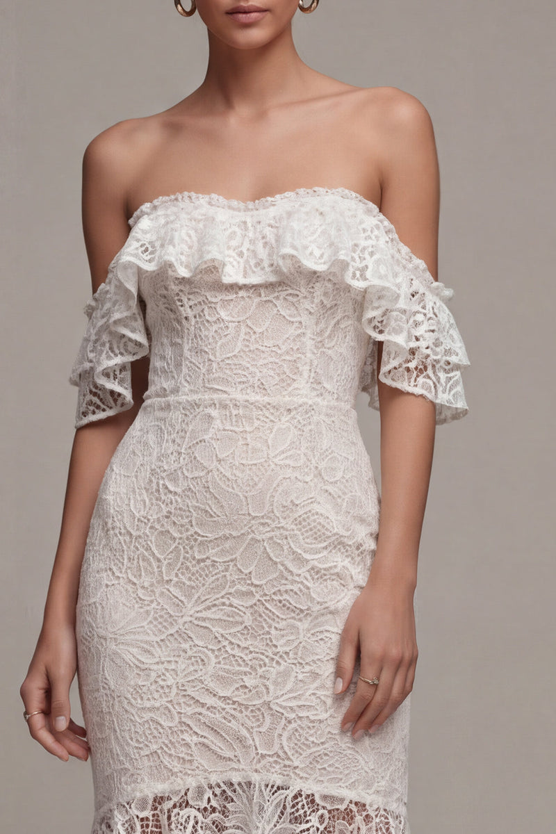 Load image into Gallery viewer, White Asymmetrical Off the Shoulder Boho Bodycon Bridal Shower Dress with Ruffles