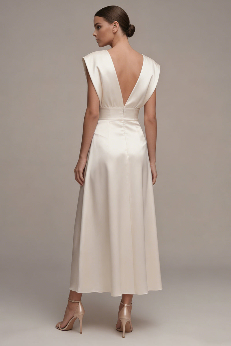 Load image into Gallery viewer, Simple Ivory A Line V-Neck Maxi Beach Bridal Shower Dress