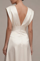 Load image into Gallery viewer, Simple Ivory A Line V-Neck Maxi Beach Bridal Shower Dress