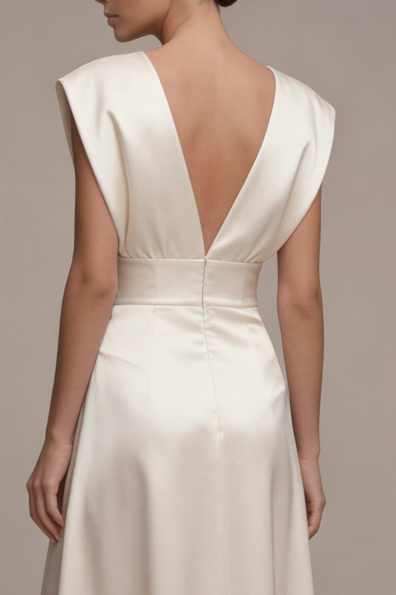 Load image into Gallery viewer, Simple Ivory A Line V-Neck Maxi Beach Bridal Shower Dress