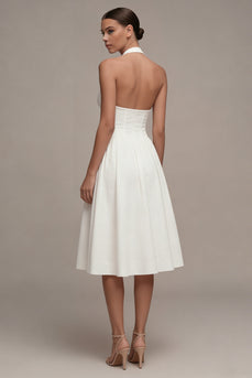 White A Line Halter Midi Corset Beach Bridal Shower Dress