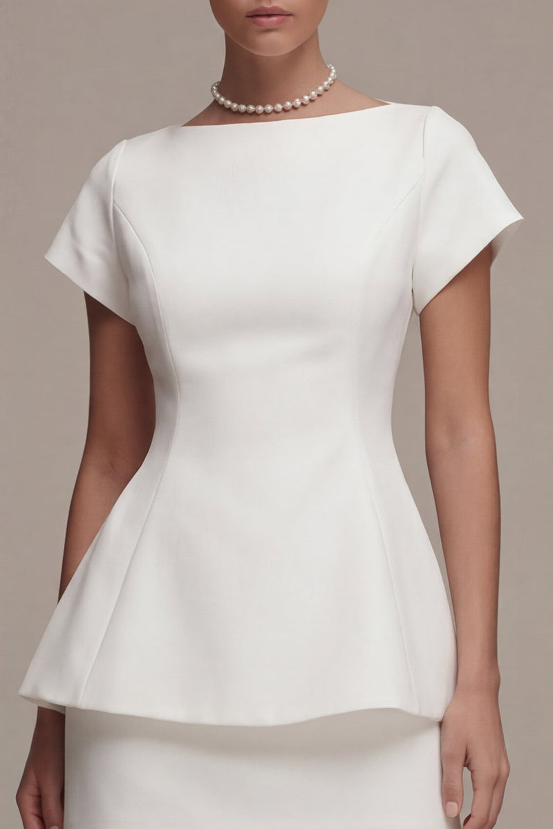 Load image into Gallery viewer, 2 Piece White Short Sleeves Bateau Neck Bridal Shower Dress