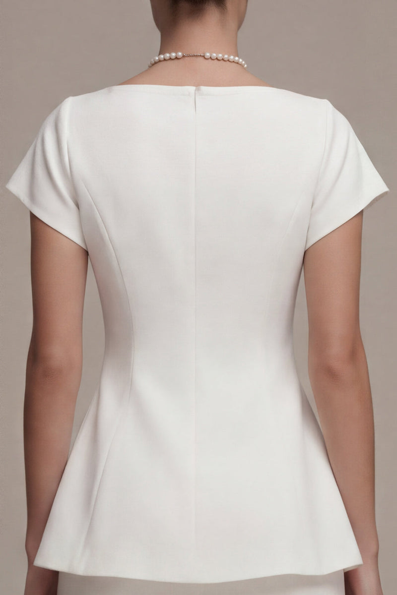 Load image into Gallery viewer, 2 Piece White Short Sleeves Bateau Neck Bridal Shower Dress