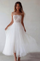 Load image into Gallery viewer, Floral White A Line Maxi Beach Bridal Shower Dress with Lace