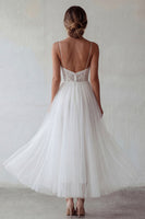 Load image into Gallery viewer, Floral White A Line Maxi Beach Bridal Shower Dress with Lace