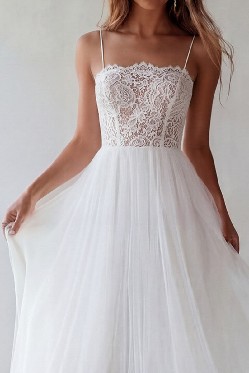 Load image into Gallery viewer, Floral White A Line Maxi Beach Bridal Shower Dress with Lace