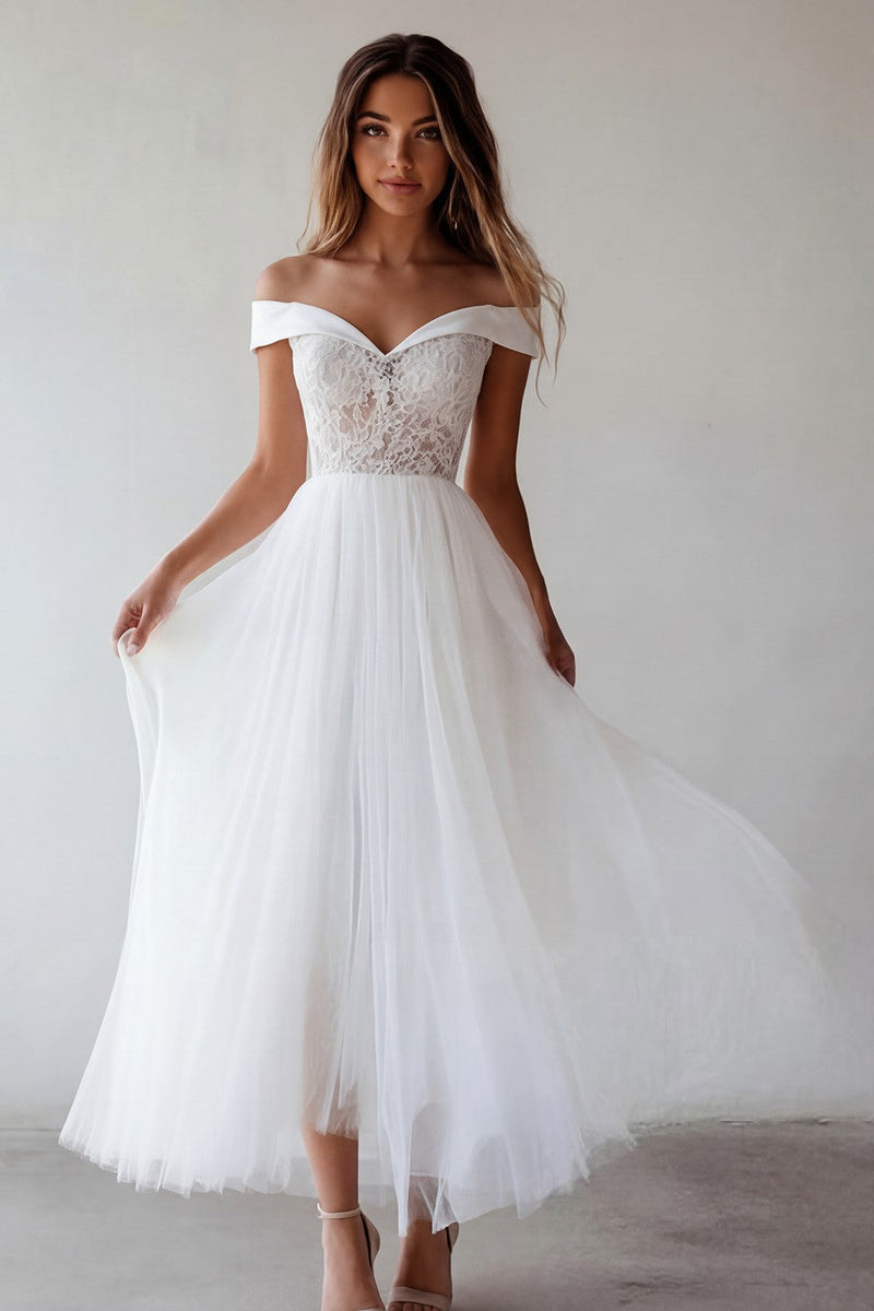 Load image into Gallery viewer, White A Line Floral Maxi Beach Bridal Shower Dress with Lace