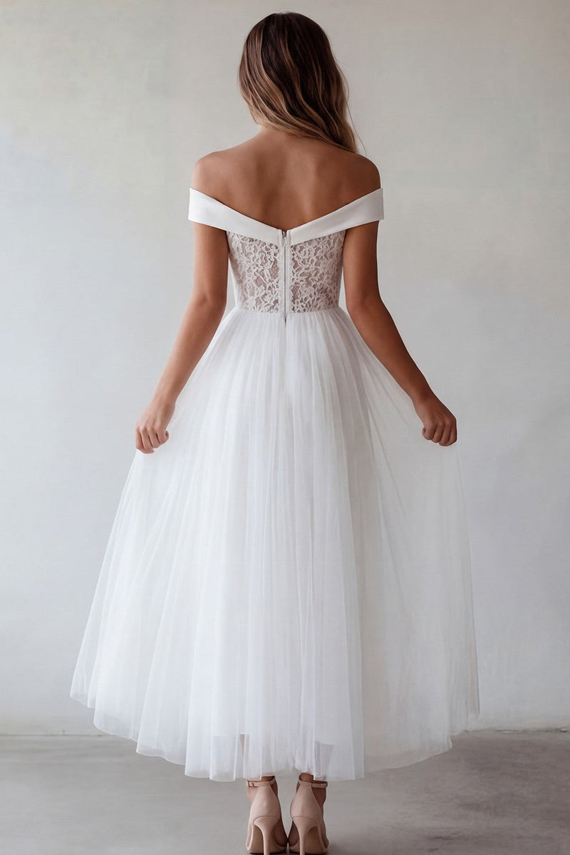 Load image into Gallery viewer, White A Line Floral Maxi Beach Bridal Shower Dress with Lace