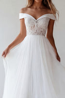 Load image into Gallery viewer, White A Line Floral Maxi Beach Bridal Shower Dress with Lace
