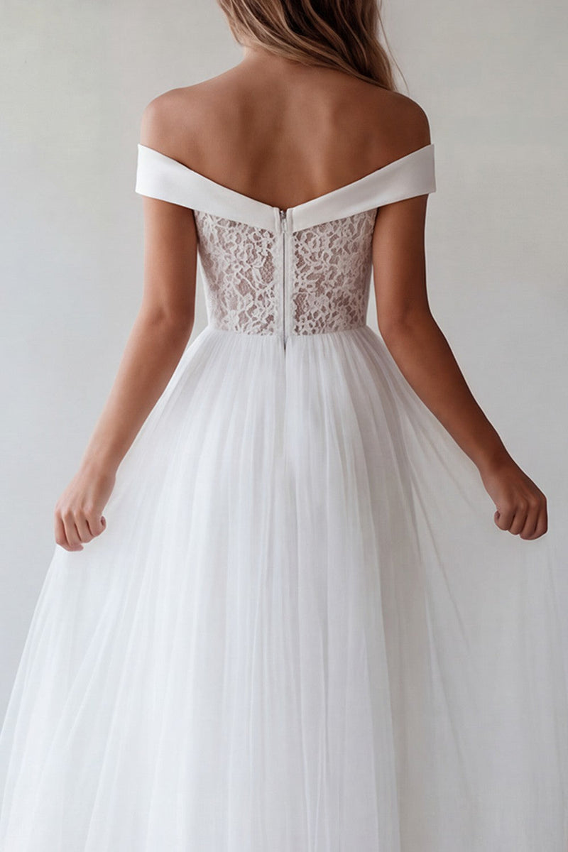 Load image into Gallery viewer, White A Line Floral Maxi Beach Bridal Shower Dress with Lace