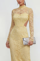Load image into Gallery viewer, Lace Floral Butter Yellow Cut Out Bodycon Midi Formal Dress with Back Slit
