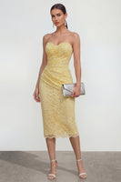 Load image into Gallery viewer, Yellow Bodycon Sweetheart Butter Midi Lace Floral Formal Dress with Back Slit