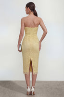 Load image into Gallery viewer, Yellow Bodycon Sweetheart Butter Midi Lace Floral Formal Dress with Back Slit