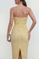 Load image into Gallery viewer, Yellow Bodycon Sweetheart Butter Midi Lace Floral Formal Dress with Back Slit