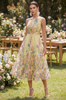 Load image into Gallery viewer, Yellow Floral Ruched A Line One Shoulder Maxi Butter Formal Dress