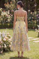 Load image into Gallery viewer, Yellow Spaghetti Straps Floral Butter A Line Maxi Formal Dress