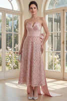 Load image into Gallery viewer, Sparkly Blush V-Neck Sequin A Line Corset Maxi Formal Dress with Bow