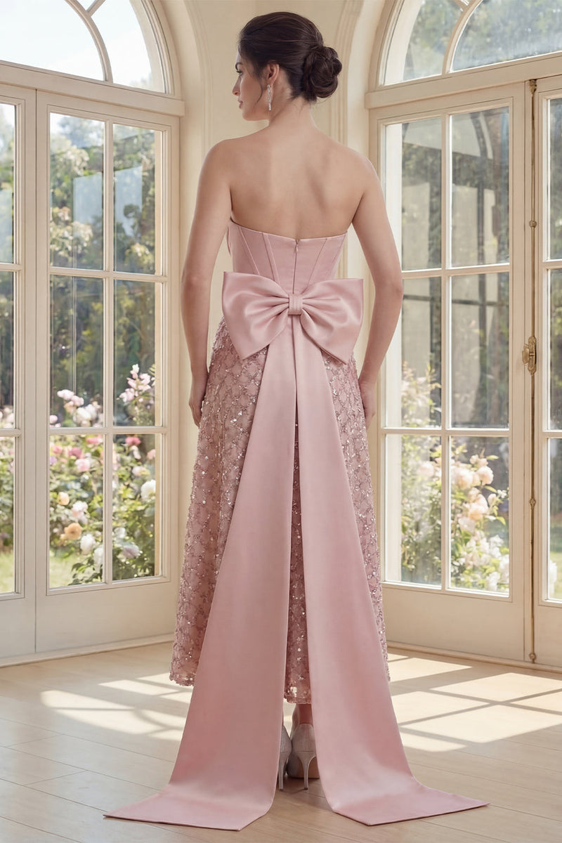 Load image into Gallery viewer, Sparkly Blush V-Neck Sequin A Line Corset Maxi Formal Dress with Bow