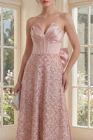 Load image into Gallery viewer, Sparkly Blush V-Neck Sequin A Line Corset Maxi Formal Dress with Bow