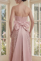 Load image into Gallery viewer, Sparkly Blush V-Neck Sequin A Line Corset Maxi Formal Dress with Bow