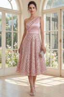 Load image into Gallery viewer, Sparkly Blush One Shoulder A Line Keyhole Maxi Formal Dress with Sequin