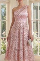 Load image into Gallery viewer, Sparkly Blush One Shoulder A Line Keyhole Maxi Formal Dress with Sequin