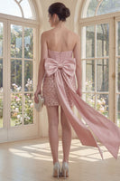 Load image into Gallery viewer, Sparkly Blush Strapless Sequin Tight Short Corset Homecoming Dress with Bow