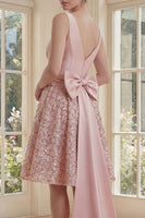 Load image into Gallery viewer, Sparkly Blush V-Neck A Line Short Sequin Ruched Homecoming Dress with Bow