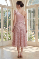 Load image into Gallery viewer, Sparkly Blush One Shoulder Sequin Maxi A Line Formal Dress with Bow
