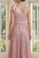 Load image into Gallery viewer, Sparkly Blush One Shoulder Sequin Maxi A Line Formal Dress with Bow