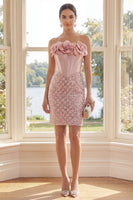 Load image into Gallery viewer, Sparkly Blush Strapless Sequin Short Corset Homecoming Dress with 3D Flowers
