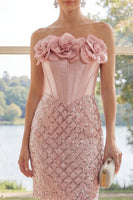 Load image into Gallery viewer, Sparkly Blush Strapless Sequin Short Corset Homecoming Dress with 3D Flowers