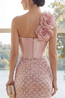 Load image into Gallery viewer, Sparkly Blush Corset Tight Short Sequin Homecoming Dress with 3D Flowers