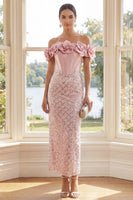 Load image into Gallery viewer, Sparkly Blush Corset Sequin Sheath Maxi Formal Dress with 3D Flowers