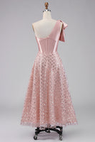 Load image into Gallery viewer, Sparkly Blush A Line Sequin Maxi Corset One Shoulder Formal Dress with Bow