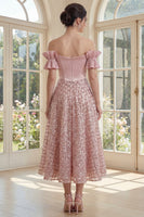 Load image into Gallery viewer, Sparkly Blush Ruffled A Line Long Sequin Corset Formal Dress with Bow