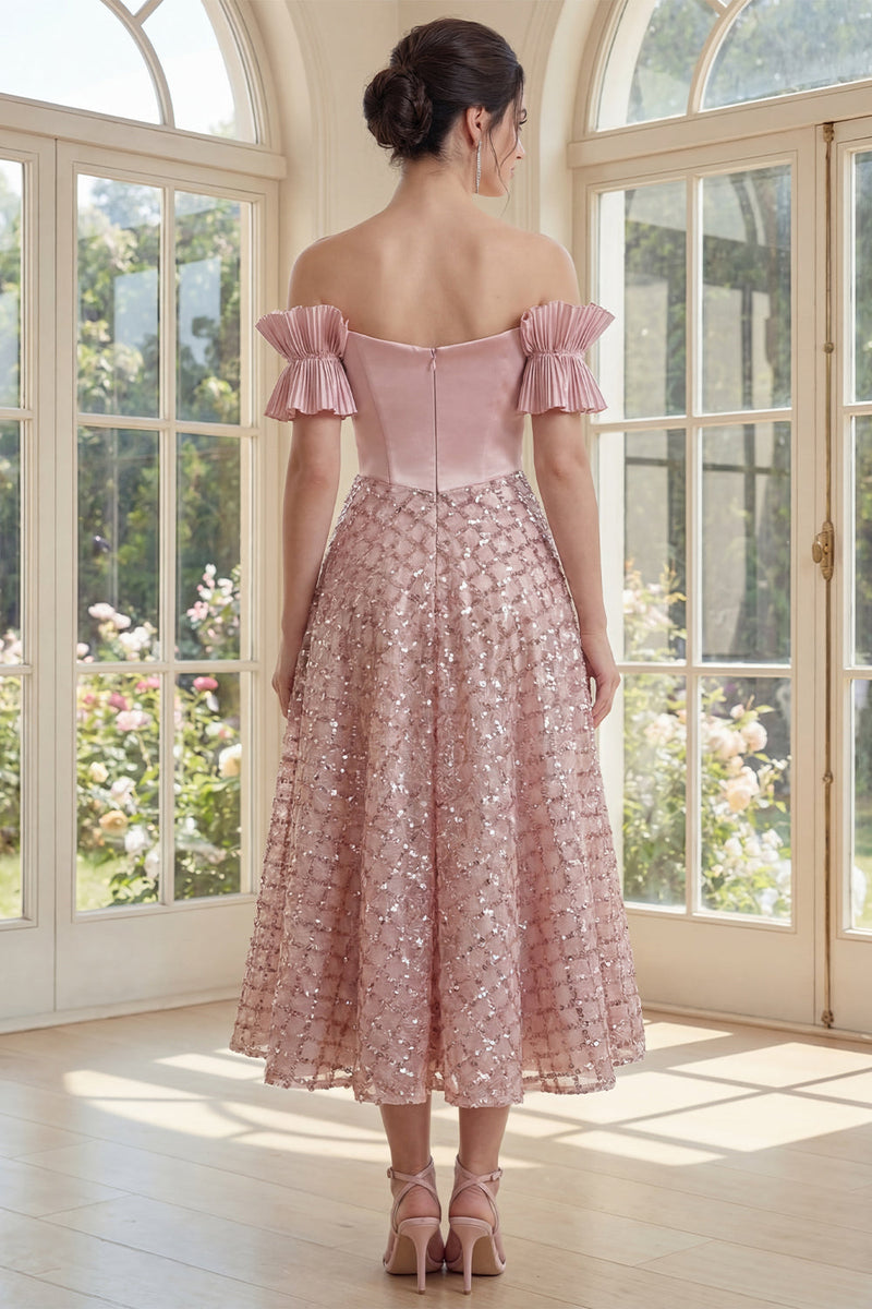Load image into Gallery viewer, Sparkly Blush Ruffled A Line Long Sequin Corset Formal Dress with Bow