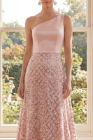 Load image into Gallery viewer, Sparkly Blush A Line Sequin One Shoulder Long Formal Dress